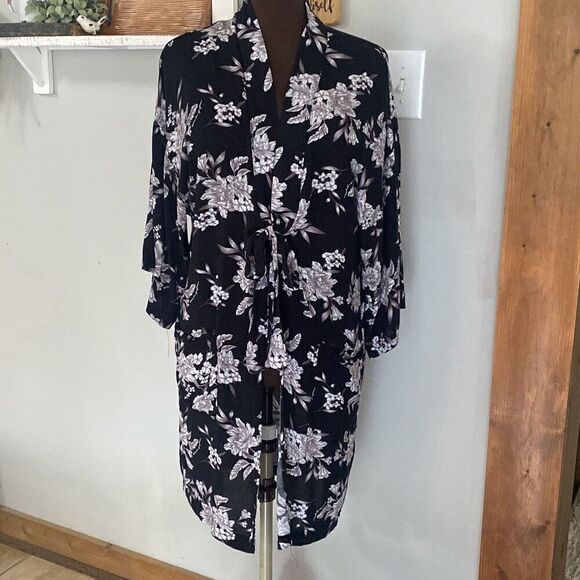 Spiritual Gangster Maya tie front Kimono robe black white one size - Picture 1 of 10